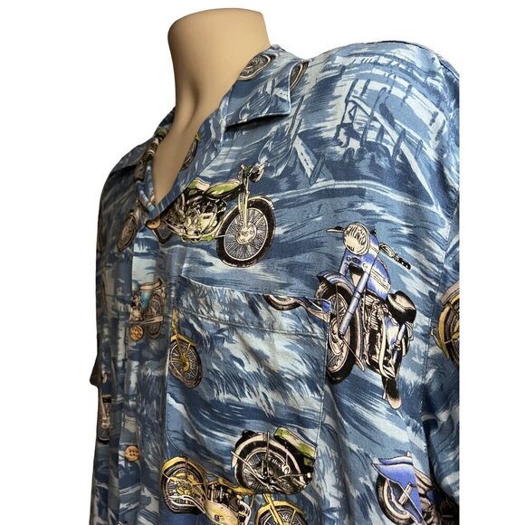 Island Collection Mens Vintage Motorcycle Hawaiian Button Up Shirt Large Pocket - Picture 5 of 8